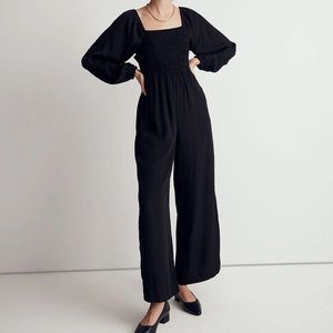 Madewell Lucie Tie-Back Long-Sleeve Jumpsuit in Star Jacquard black size 4